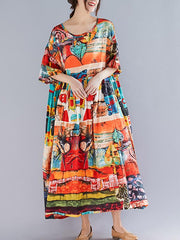 Loose Floral Printed Hemline Maxi Dress