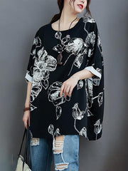 Plus Size Loose Print Chiffon T-Shirt
