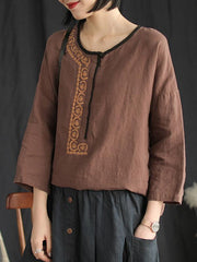 Retro Linen Embroidered T-shirts