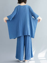 Solid Color Round Neck Jacquard Loose Casual Suit