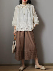 Vintage Embroidered Lace Collar T-Shirt