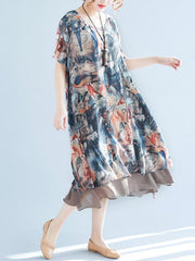 Melting Flower Printed Chiffon Long Dress