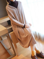 Loose Solid Knitting Hoodie Midi Dress