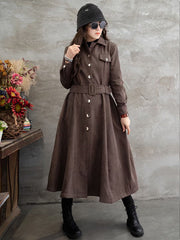 Retro Solid Color Snow Fleece Midi Shirt Dress