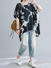 Women Tie-Dye Printed Loose Bat Sleeve T-Shirt