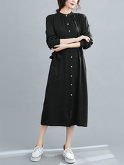 Comfortable Solid V-Neck Shirt Dress