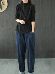 Women Retro Casual High Neck Bottoming Shirt