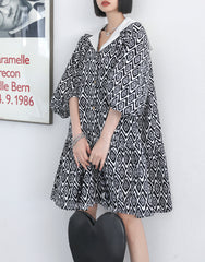 Puff Sleeves Printed Loose A-Line Midi Dress