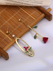 Artistic Retro Asymmetric Rose Earrings