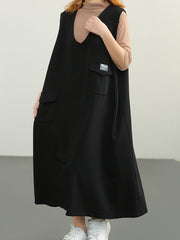 Loose Solid Color V Neck Sleeveless Maxi Dress