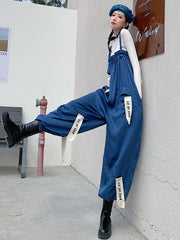 Letter Patch Loose Casual Wide-leg Jumpsuit