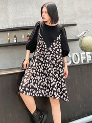 Plus Size Loose Daisy Print A-Line Midi Dress