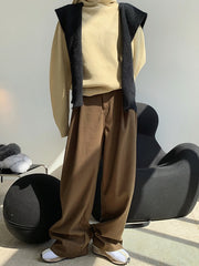 Women Retro Contrast Color Loose Casual Pants