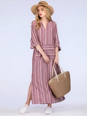 2Color Loose Comfortable Colorful Stripe Long Dress