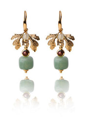 Gold Leaf Green Apple Jewel Pendant Earrings