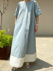 Round Neck Contrast Color Half Sleeve Maxi Dress