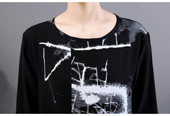 Round-Neck Abstract Printed Midi Dress