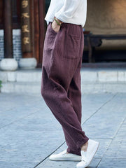 Comfortable Coffee&Black Ramie Cotton Casual Pants