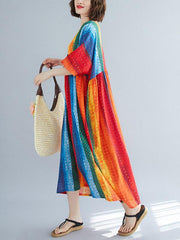 Striped Printed Loose A-Line Round-Neck Dress