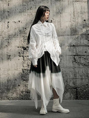 Solid Color Cropped Pleated Loose Shirt