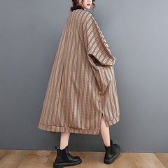 Striped Splicing Bat Sleeve Loose Midi Dress