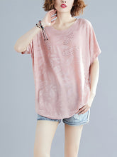 Women Round Neck Printed Loose Fitting T-Shirt