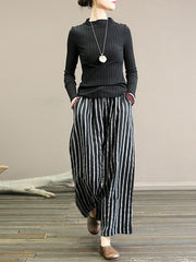 Linen Striped  Wide Leg Pants