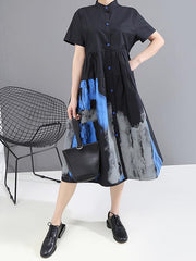 Original Flower Print Stand Collar Shirt Dress