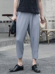 Solid Color Loose Pleated Casual Ankle-Length Harem Pants