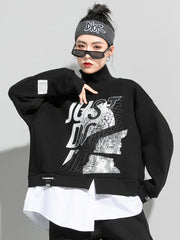 Casual Printed Splicing Fake Two Pieces Sweatshirt