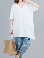 V-Neck Irregular Hole Half-Sleeved T-Shirt Tops