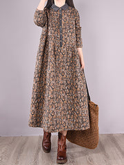 Floral Lapel Loose-Fitting Midi Dress