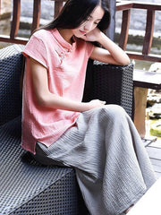 Split-side Cool Fastener Linen Skirt