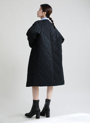 Retro Splicing Lapel Collar Midi Cotton Outwear