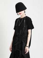 Women Irregular Pullover Loose Round Neck T-Shirt