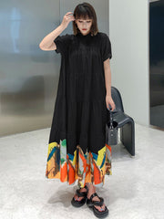 Leisure Fashion Roomy Multi-Colored Stamped Maxi Dress Shirt Dress
