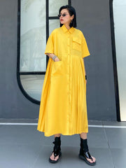 Ruffled Split-Joint Lapel Midi Dress