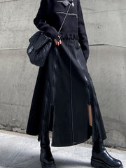 Women High Waist Stitching Irregular Zipper Skirt