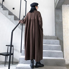 Women High Collar Solid Color Casual Dress