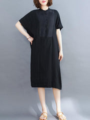 Loose Striped Split-Joint Midi-Dress