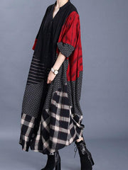 Loose Contrast Color Cropped Splicing V-Neck Outwear