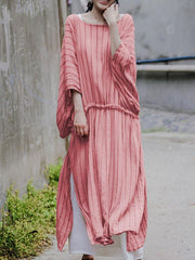 Pink&Blue Striped Split-side Long Dress