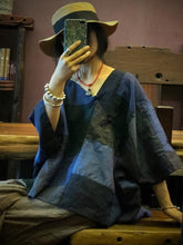 Original Retro Plaid V-neck Linen T-shirt