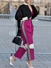 High Waisted Contrast Color Pants Trousers