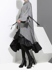 Loose Split-joint Falbala Lapel Blouse Dress