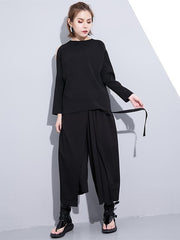 Black Loose Casual Pants Lace-Up Wide Leg Pants