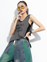 Printed Cropped Sleeveless Round Neck T-Shirt