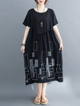 Women Round Neck Print Stitching Dress