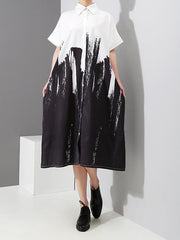 Casual Flower Print Lapel Shirt Dress