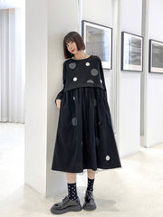 Loose Polka-Dot Round Neck Casual Maxi Dress